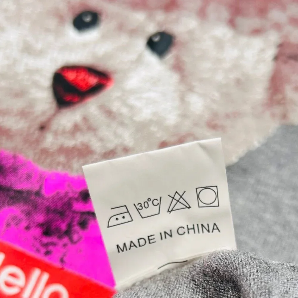 S. Christina Cashmere Sweater L/XL Youth Hoodie Teddy Bear Gray Cozy Cabincore